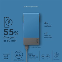 GP M2 Series Powerbank 20000mAh Bl - High Capacity, Fast Charging & Reliable Power Solution!